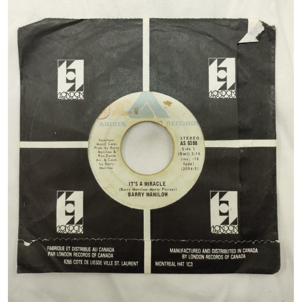 Barry Manilow – It’s a Miracle 7” Arista AS 0108 Canada 1975